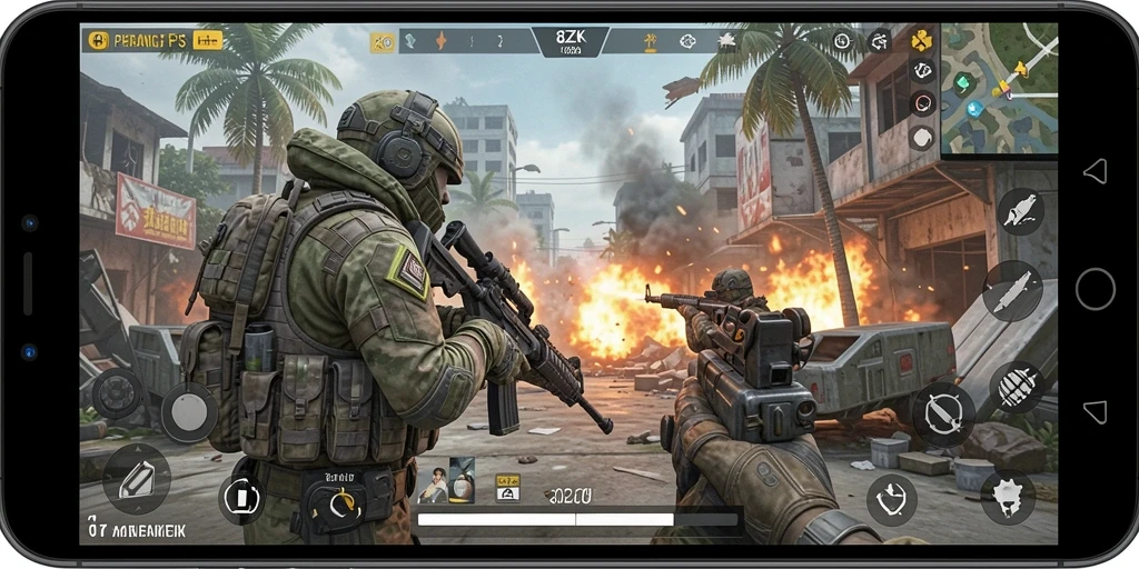 Gambaran aksi seru dalam gameplay 8ZK yang penuh adrenalin.