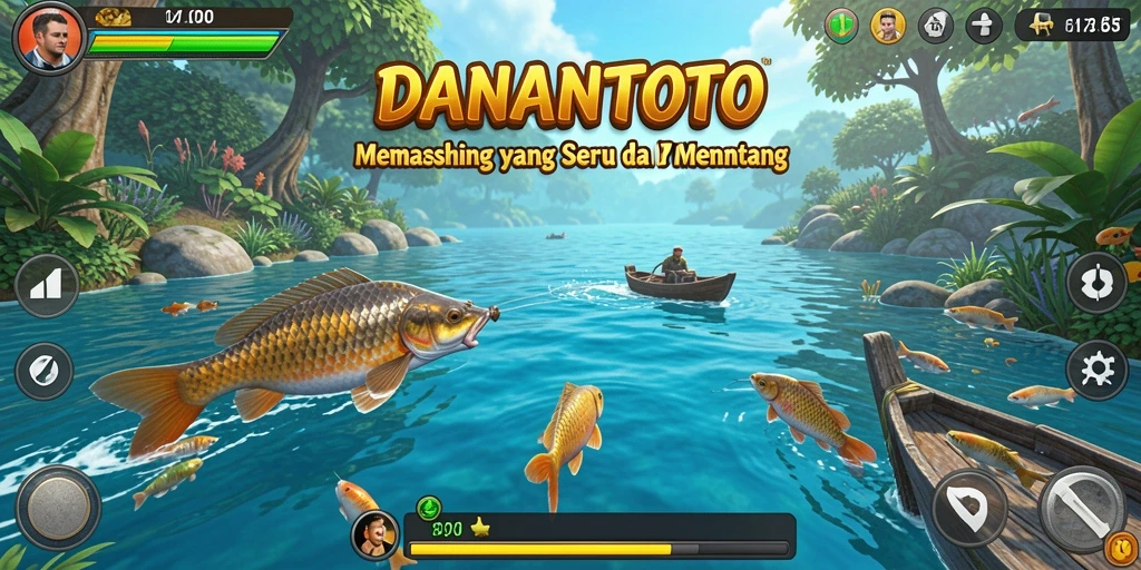 Tangkapan ikan besar dalam gameplay memancing yang menegangkan.