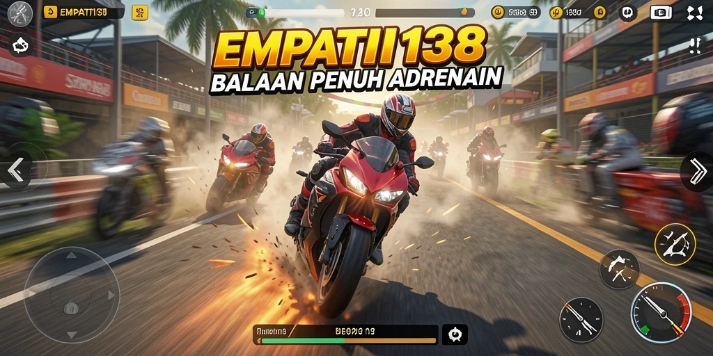 Screenshot gameplay <strong>EMPATI138</strong> menampilkan balapan motor yang mendebarkan.