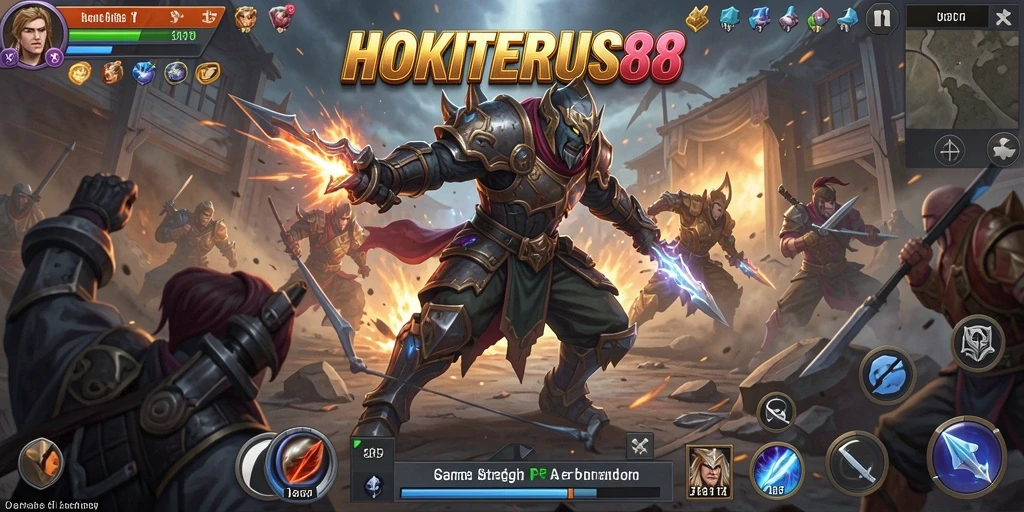 Tampilan gameplay HOKITERUS88 dengan pertempuran yang intens dan strategi mendalam.