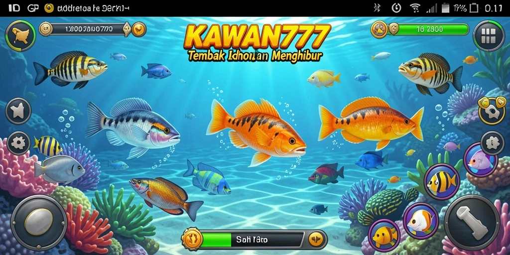 Gameplay KAWAN777 menampilkan aksi seru menembak ikan di bawah laut.