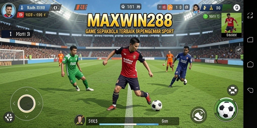 Tampilan gameplay MAXWIN288 dengan aksi sepakbola yang mendebarkan.