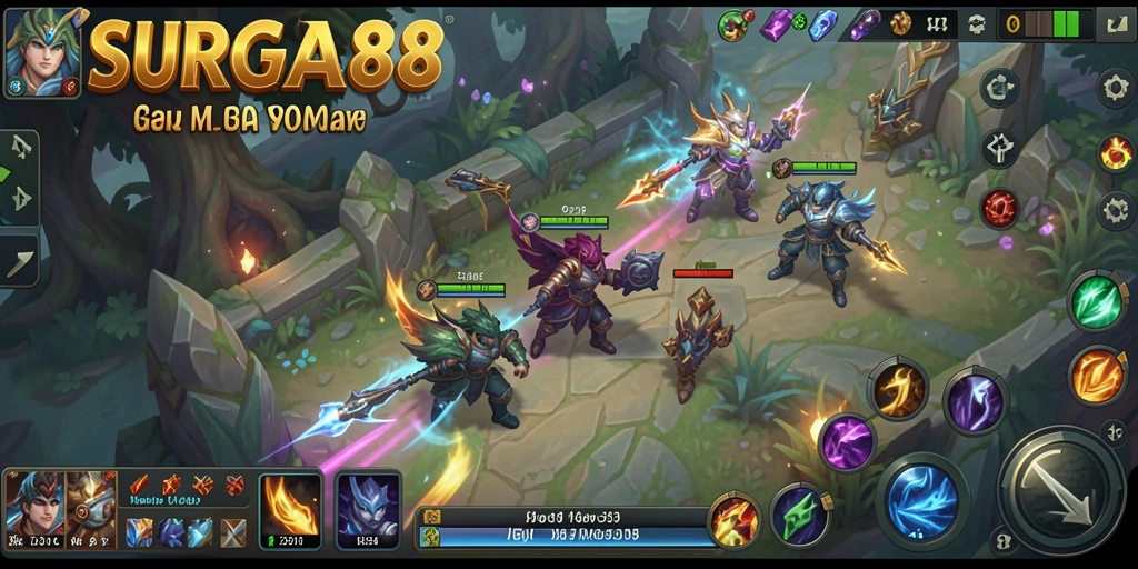 Gameplay mendebarkan dari SURGA88 dalam pertarungan MOBA.